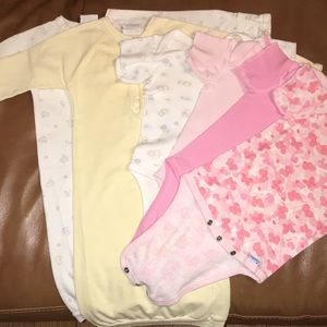 Gerber bundle of 2 long nightgowns and 4 onesies for a newborn baby girl